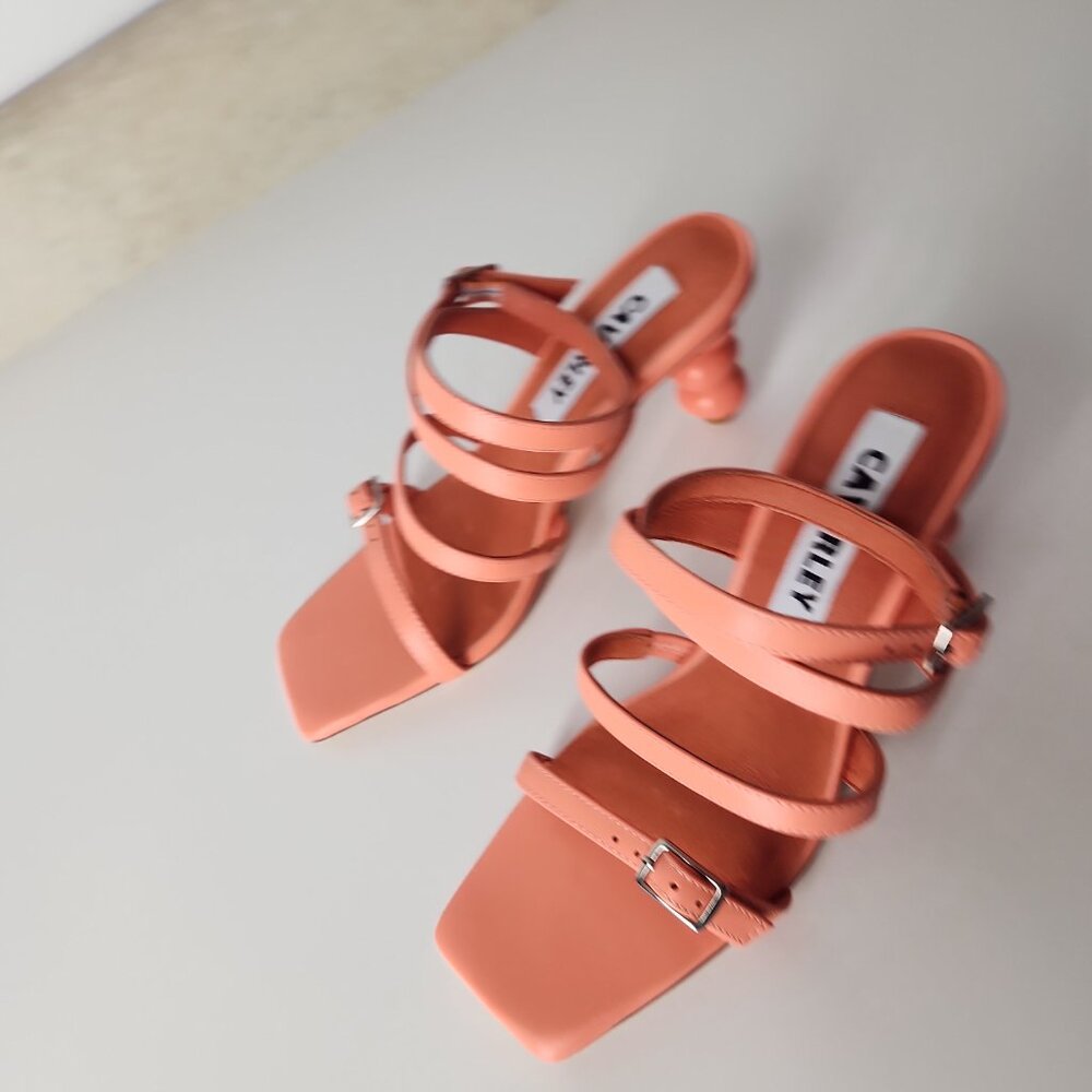 Anthropologie x CAVERLEY Mazie strappy leather Heels Coral Orange EU 36 US 6 - Picture 7 of 16